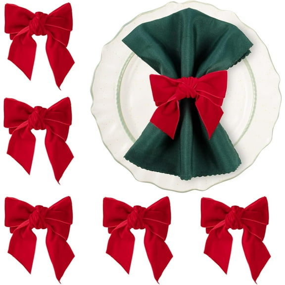 Dalrosia 6PCS Christmas Napkin Rings Bow Napkin Holder Ring Xmas Napkin Buckle for Thanksgiving Birthday Holiday Party Anniversary Dinner Wedding Valentine Table Decoration
