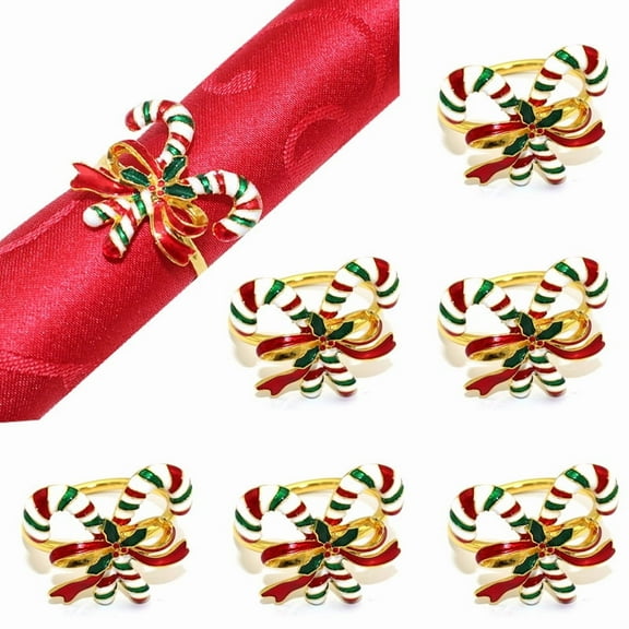 Dalrosia 6PCS Christmas Napkin Rings Candy Cane Napkin Ring Holders Holiday Napkins Band for Winter Home Kitchen Dining Table Dinner Wedding Party Supplies Tableware Decorations