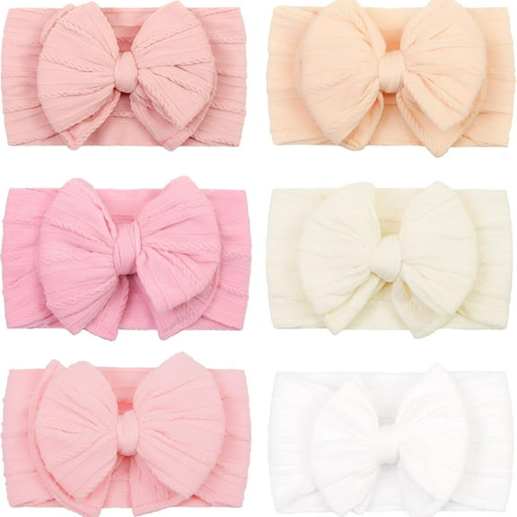 Dalrosia 6PCS Handmade Headbands with Double Bows Head Wrap Nylon Hair Accessories for Newborn Baby Girls Infant Toddlers Kids