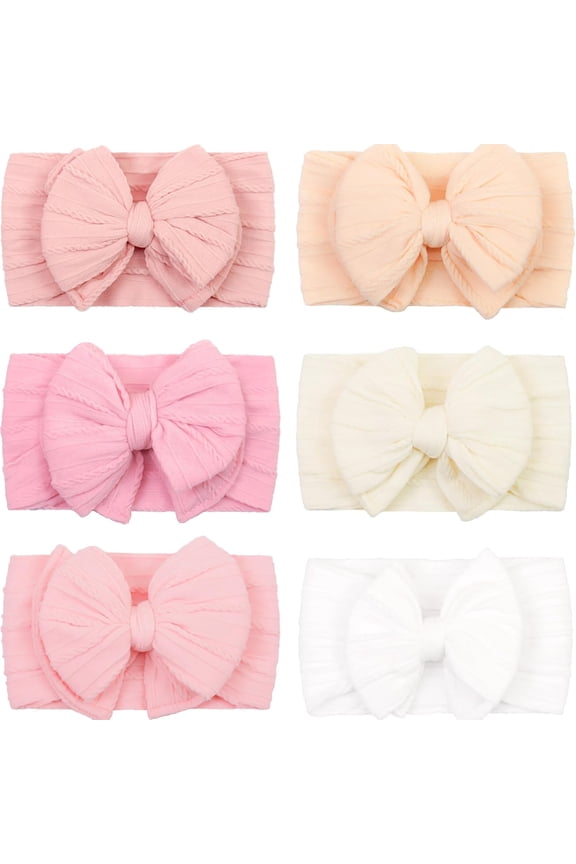 6PCS Handmade Headbands with Double Bows Head Wrap Nylon Hair Accessories for Newborn Baby Girls Infant Toddlers Kids