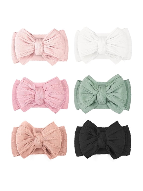 6PCS Handmade Headbands with Double Bows Head Wrap Nylon Hair Accessories for Newborn Baby Girls Infant Toddlers Kids