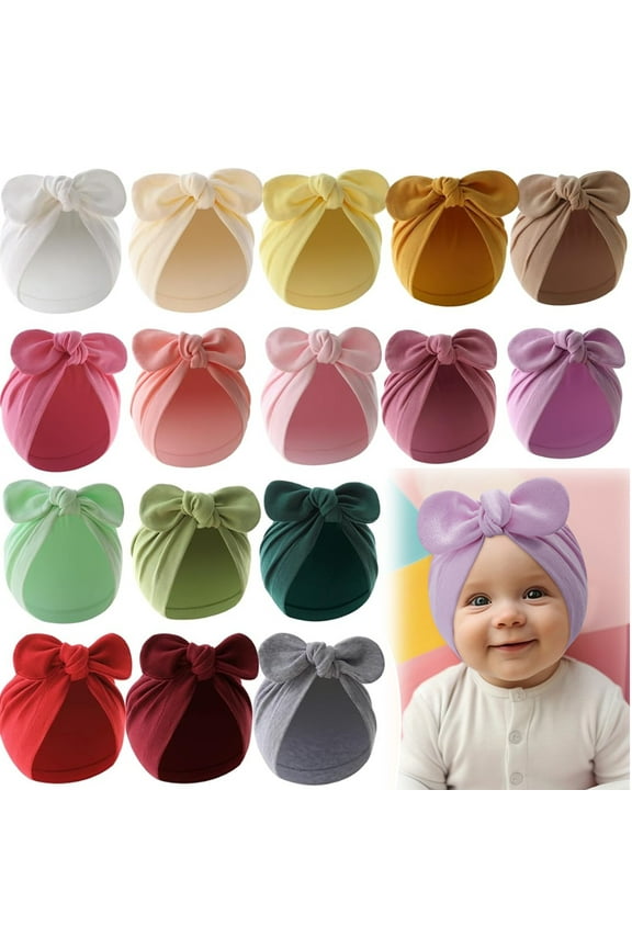 6PCS Newborn Baby Bowknot Turban Hat Infant Toddler Hospital Hat Cotton Head Wrap Beanie Cap
