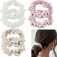 thumbnail image 1 of Dalrosia 6PCS Pearl Hair Ties Elastic Hair Scrunchies Fancy Stretchy Rhinestone Hair Bands Bead Ponytail Holders Hair Ropes Hair Accessories for Women and Girls Gift, 1 of 5