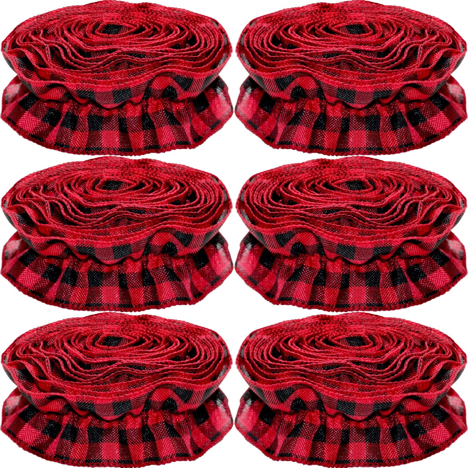 Dalrosia 6PCS Plaid Christmas Tree Garland Christmas Buffalo Plaid Ribbon Ruffled Homespun Fabric Garland Christmas Tree Ribbon Decorations for Christmas Home Wreath Staircase Tree Decor