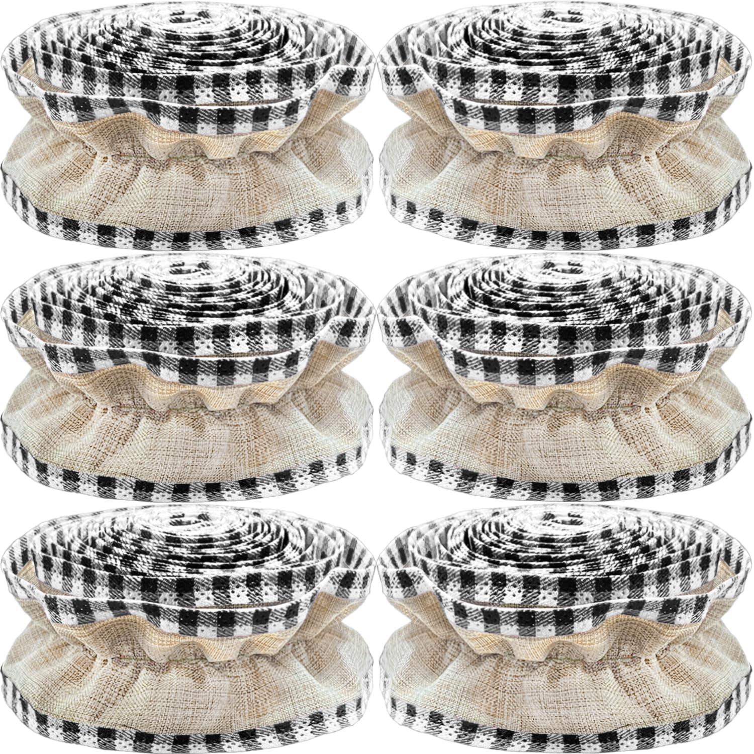 Dalrosia 6PCS Plaid Christmas Tree Garland Christmas Buffalo Plaid Ribbon Ruffled Homespun Fabric Garland Christmas Tree Ribbon Decorations for Christmas Home Wreath Staircase Tree Decor