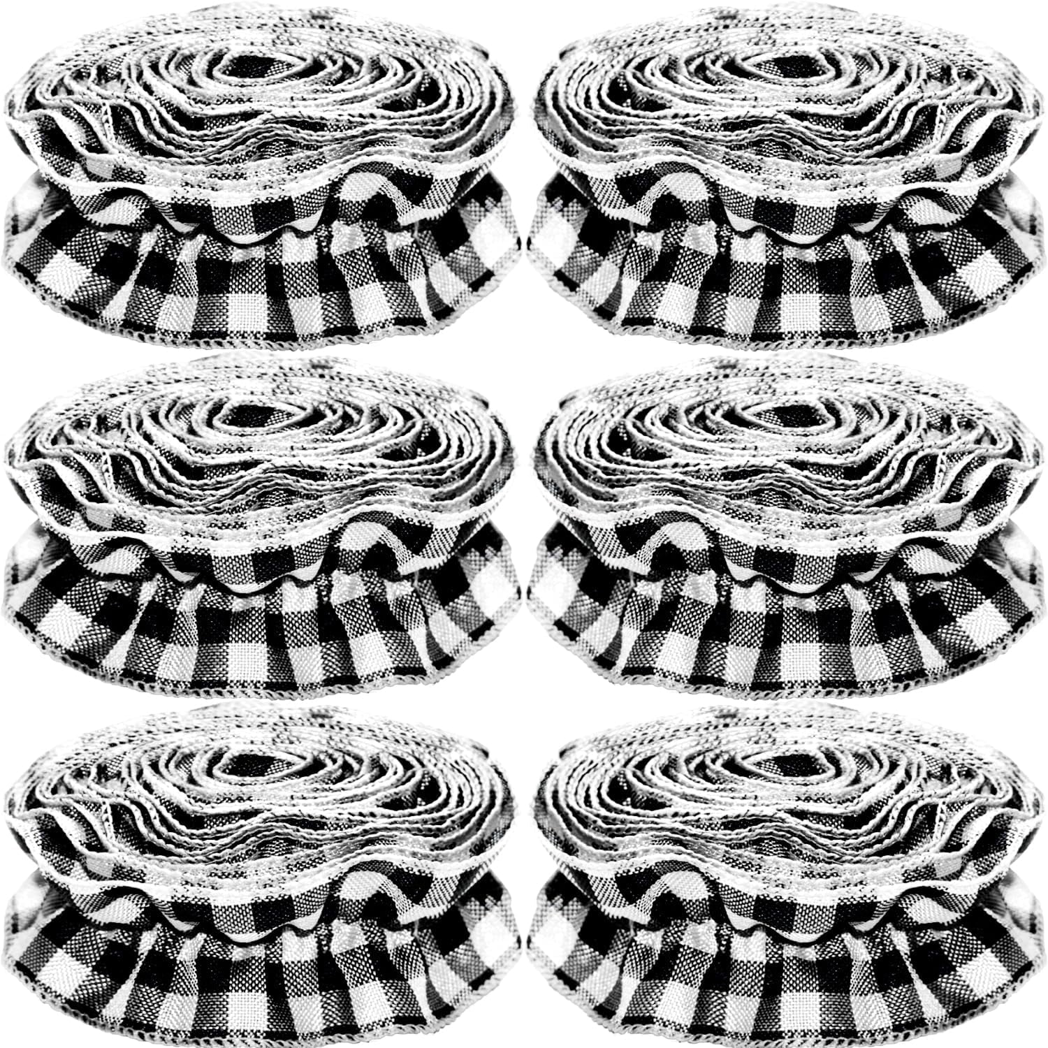 Dalrosia 6PCS Plaid Christmas Tree Garland Christmas Buffalo Plaid Ribbon Ruffled Homespun Fabric Garland Christmas Tree Ribbon Decorations for Christmas Home Wreath Staircase Tree Decor