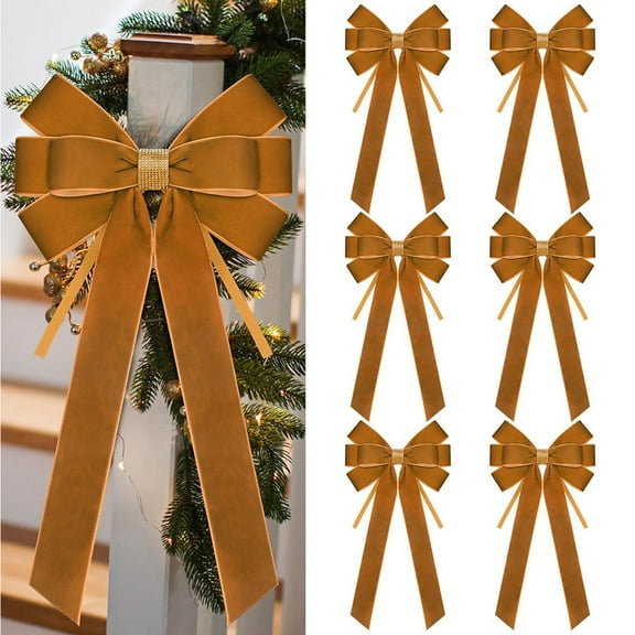 Dalrosia 6PCS Velvet Bows for Christmas Tree Large Velvet Christmas Wreath Bows with Clip Rhinestone Ribbon,Xmas Tree Topper Ornament for Home Indoor Outdoor Decoration