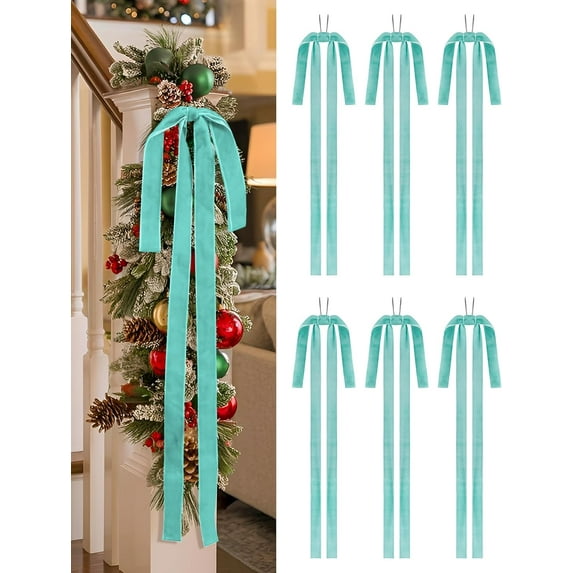 Dalrosia 6PCS Velvet Christmas Wreath Bow Pre Tied Velvet Ribbon Bows Wired Red Christmas Tree Topper for Xmas Garland Home Door Outdoor Decorations