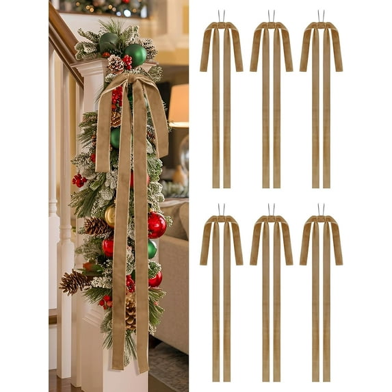 Dalrosia 6PCS Velvet Christmas Wreath Bow Pre Tied Velvet Ribbon Bows Wired Red Christmas Tree Topper for Xmas Garland Home Door Outdoor Decorations