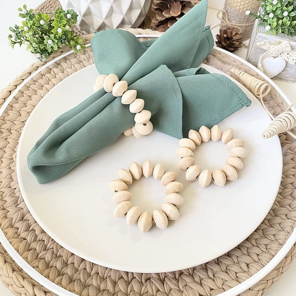 Dalrosia 6PCS Wooden Beads Napkin Rings Rustic Wooden Napkin Ring Holder for Table Decoration Handmade Napkin Ring with Wood Beads