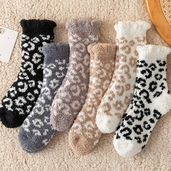 Dalrosia 6Pairs Fuzzy Socks for Women Warm Fluffy Socks Winter Slipper Socks Soft Cute Leopard Socks