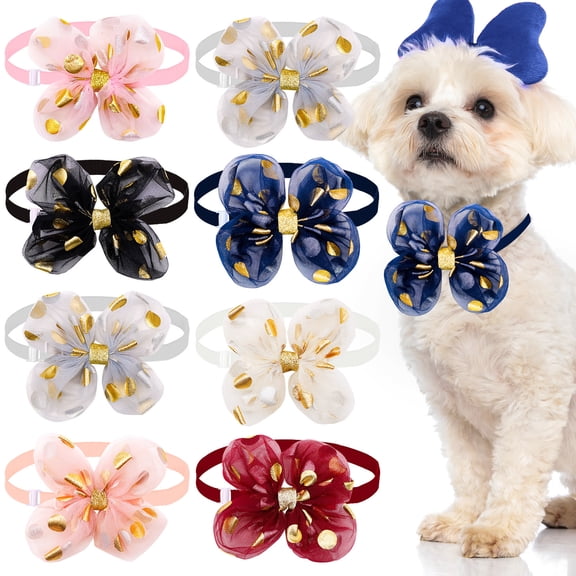 Dalrosia 7PCS Dog Bow Tie Collar - Adjustable Bowtie, Flower Neck Tie for Medium Small Dog Cat Puppy