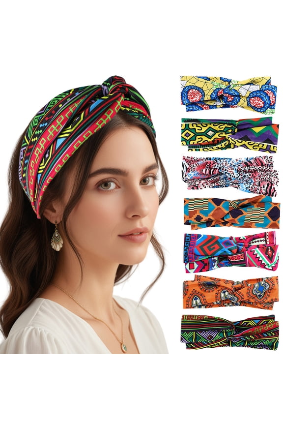 7PCS Wide Headbands for Women Boho Workout Head Bands for Women’s Hair African Knotted Non Slip Headwrap Turban Sport Yoga Girls Bandeau Hair Accessories