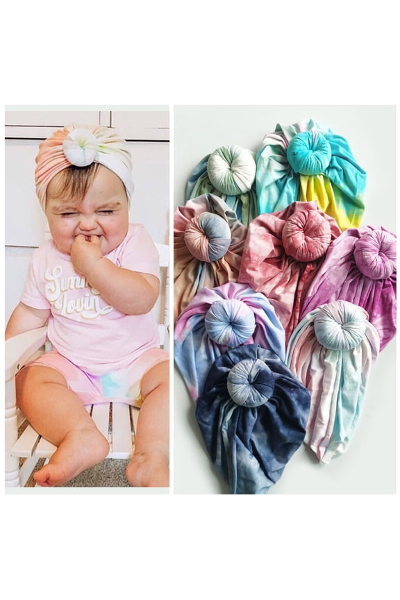8PCS Baby Donut Knotted Hat, Bow Turban Head Wrap, Unisex Baby Beanie India Cap for Infants Toddlers Girls