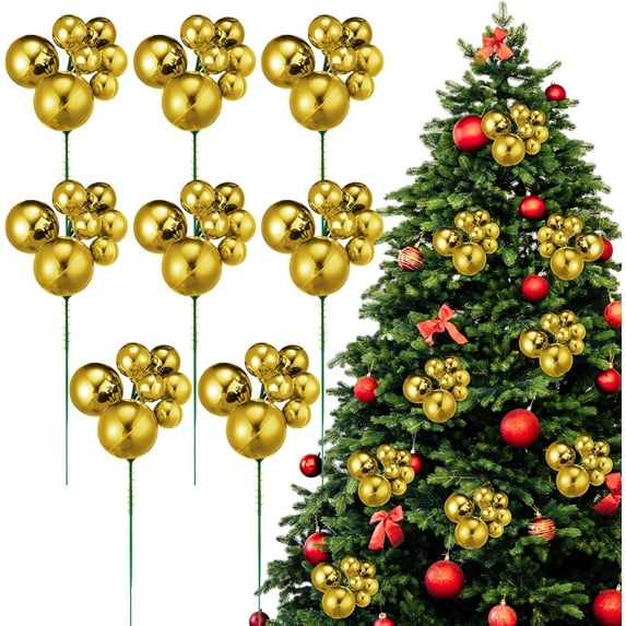 Dalrosia 8PCS Christmas Ball Ornaments on Wired Picks Shatterproof Xmas Ball Picks for Christmas Tree Vase Wreath Stairs Garland Decoration Supplies