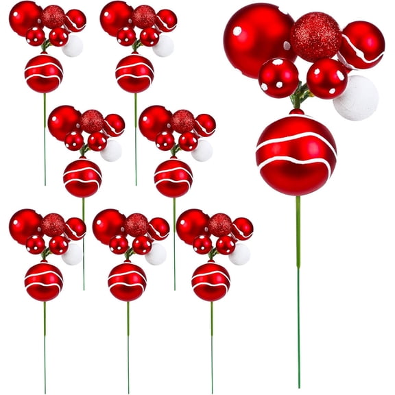 Dalrosia 8PCS Christmas Ball Ornaments on Wired Picks Shatterproof Xmas Ball Picks for Christmas Tree Vase Wreath Stairs Garland Decoration Supplies