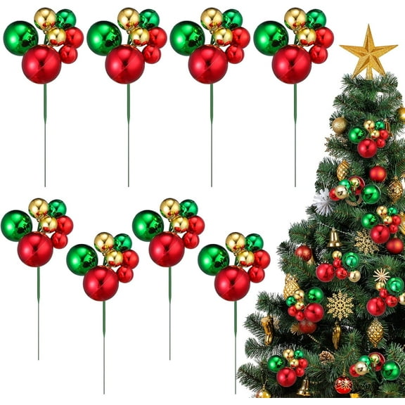 Dalrosia 8PCS Christmas Ball Ornaments on Wired Picks Shatterproof Xmas Ball Picks for Christmas Tree Vase Wreath Stairs Garland Decoration Supplies