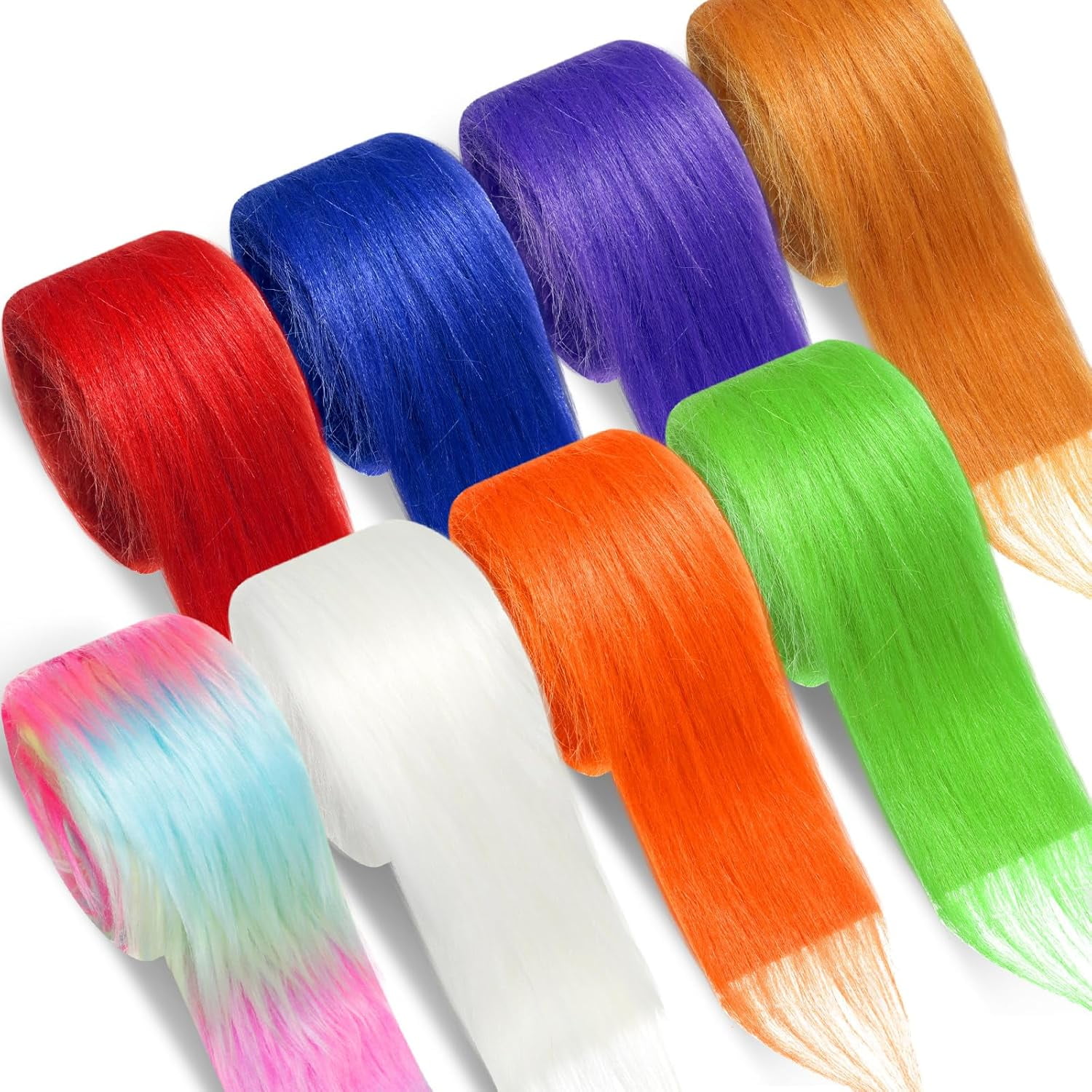Dalrosia 8PCS Faux Fur Fabric Strips Ribbon, Shaggy Craft Plush for DIY Santa/Gnome Beard, Handmade Christmas Halloween Cosplay Costume Fur Fabric for Crafts 2" x 60"