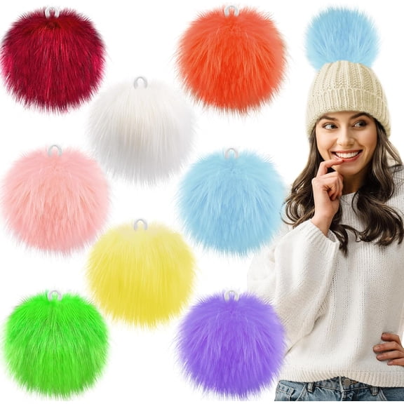Dalrosia 8PCS Faux Fur Pom Pom for Hats, 5.5 Inch Large Faux Fur Pom Pom Fluffy Pom Pom Balls with Elastic Loop for Crafts Gloves Scarves Knitting Accessories