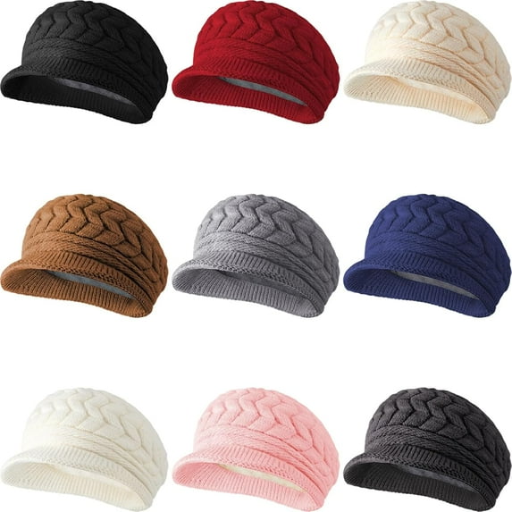 Dalrosia 9PCS Womens Winter Beanie Hat Warm Knitted Slouchy Wool Hats Cap with Visor