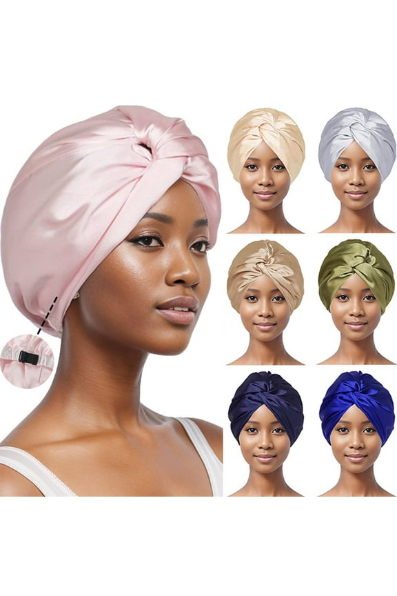 Adjustable Silk Satin Hair Bonnet for Sleeping, Double Layer Hair Wrap Sleep Cap Turban for Women Men, Curly Straight Long Large Braid Unisex