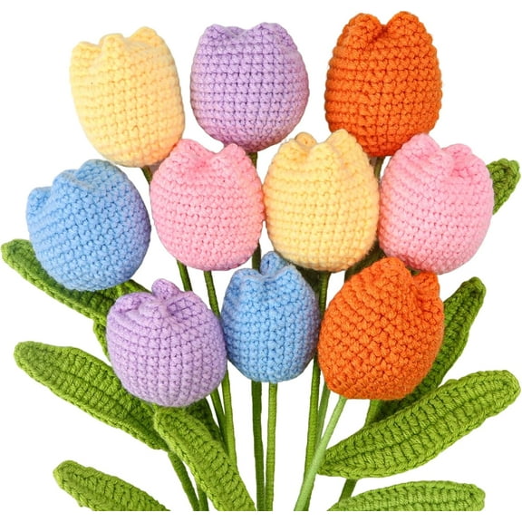 Dalrosia Artificial Flowers Crochet Flowers Completed Handmade Tulip for Home Decoration and Valentine's Day Mother's Day Birthday Wedding Gift