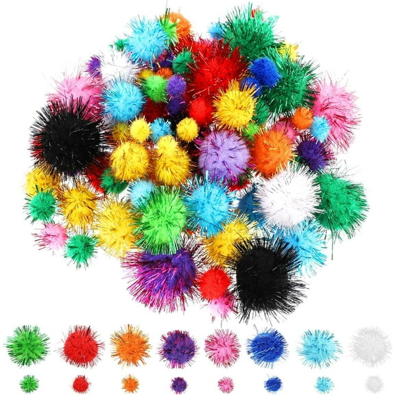 Dalrosia Assorted Size Small Sparkle Balls, Tinsel Pom Poms Puff Balls Glitter Pompoms for Cat Kittens Arts Crafts Toys DIY Christmas,200pcs