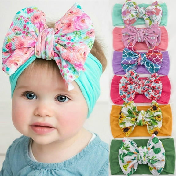 Dalrosia Baby Girls Big Bow Headband, Turban Knotted Hair Bands, Wide Velour Head Wrap for Newborn Infant Toddlers