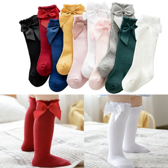 Dalrosia Baby Girls Bow Knee High Socks Toddlers Ruffled Tube Socks Infant Long Stockings School Uniform Leggings