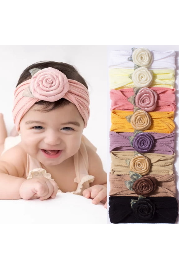 Baby Girls Flower Headbands Soft Nylon Newborns Headbands Hair Bows Elastic Hairbands Hair Accessories for Newborns Infants Toddlers Girls Kids