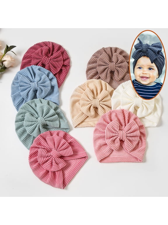 Baby Girls Hair Bow Turban Hat, Top Bowknot Head Wrap Beanie India Caps for Infant Toddlers