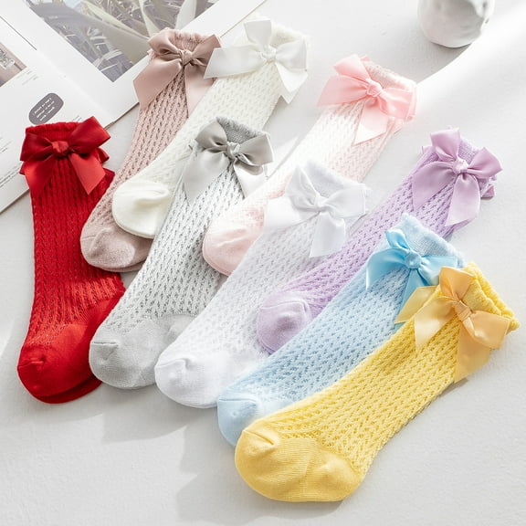Dalrosia Baby Girls Knee High Socks Toddler Bow Mesh Long Stockings Infants Thin Socks For Spring Summer