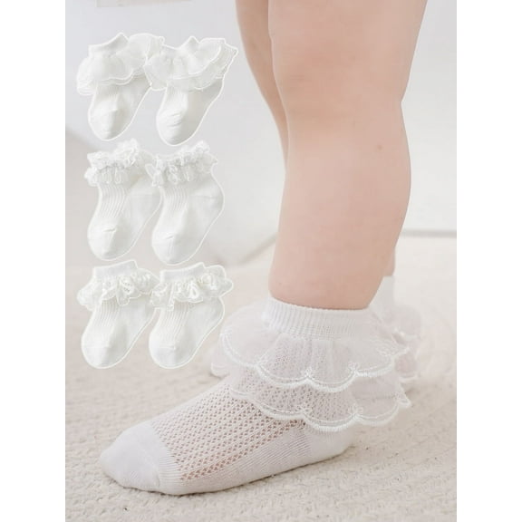 Dalrosia Baby Girls Lace Socks Shimmering Cute Ruffle Comfortable Frilly Dress Ankle Socks 3 Pairs