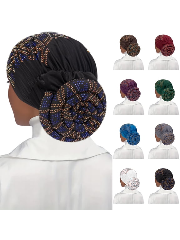 Dalrosia Beanie Cap Head Wrap Black Rhinestones Head Scarf Flower Pearls Twisted Head Turban for Women Girls