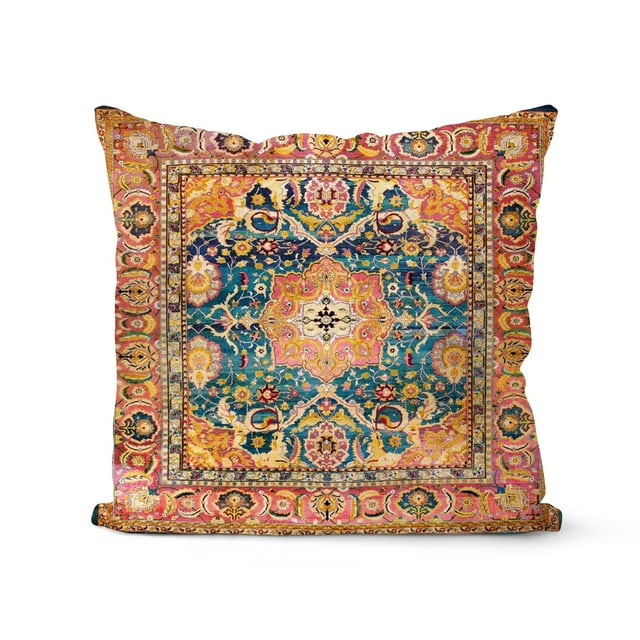 Dalrosia Boho Pillow Covers Carpet Pattern Decorative Pillow Cover Retro Rust Floral Throw Pillow Covers Linen Decorative Pillow Covers for Couch Living Room Sofa, 18X18 in