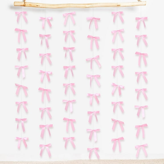 Dalrosia Bow Garland, 8Pcs Satin Ribbon Bow Hanging Banners, Bow Decor for Coquette Birthday Girls Bow Theme Birthday Party Baby Shower Bridal Shower Bachelorette Party Supplies