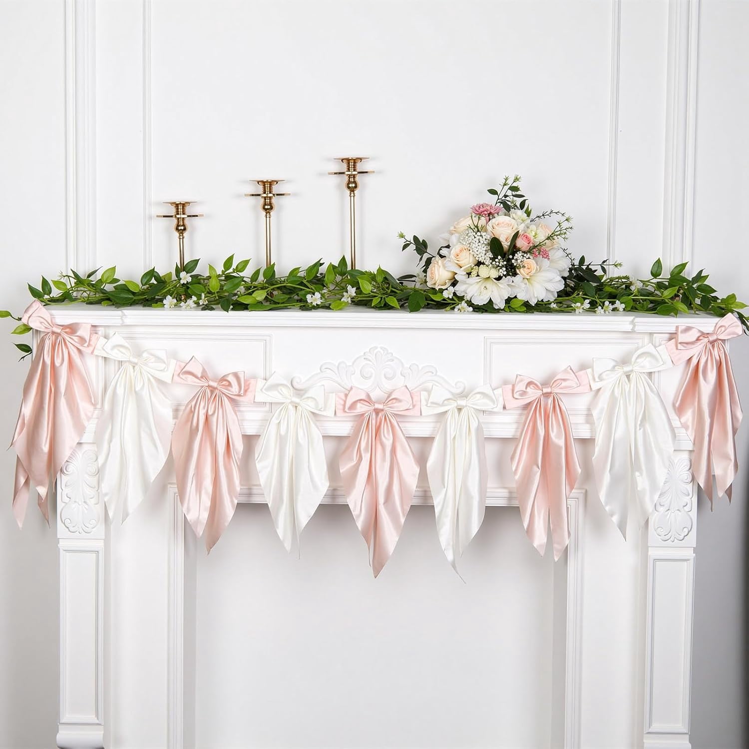 Pre-Strung Pink Bow Ribbon Garland - Satin Bows Banner For Baby Showers, Weddings, Bachelorette & Coquette Party Decor - View #5
