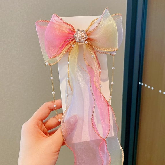 Dalrosia Bow Hair Clips - Ribbon Hair Bows for Girl Women, 10 inch Colorful Ribbon Lace Clip for Hair Accessories