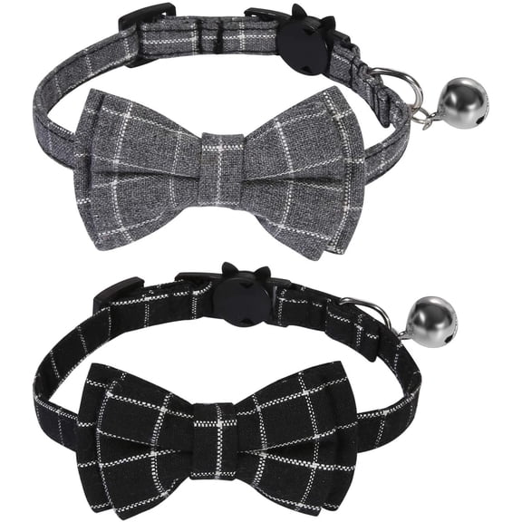 Dalrosia Breakaway Cat Collar with Bell and Bow Tie Plaid Kitten Collar for Cats and Small Dogs Pets Adjustable from 8-11In,