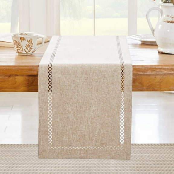Dalrosia Burlap Style Farmhouse Table Runner, 13 x 72 Inch, Rustic Geometric Hollow Table Runners 72 Inches Long for Dresser Table