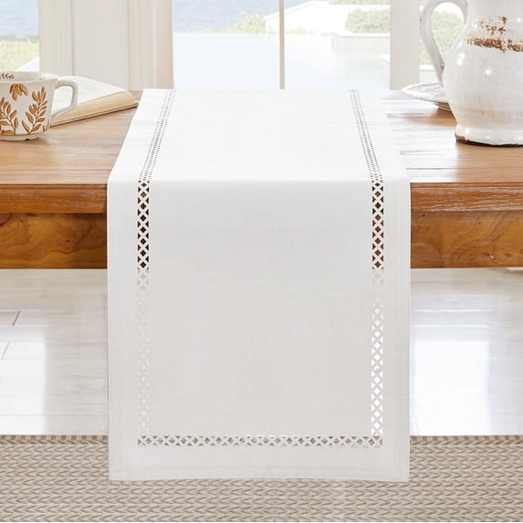 Dalrosia Burlap Style Farmhouse Table Runner, 13 x 72 Inch, Rustic Geometric Hollow Table Runners 72 Inches Long for Dresser Table