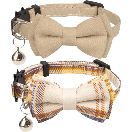 Dalrosia Cat Collar with Bell and Bowtie, Adjustable Breakaway Cat Collars Kitten Small Puppy Safety Bow Tie Solid Wedding Basic Color Cat Bow Tie Collar