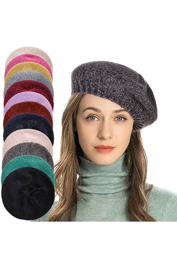Chenille Beret, Warm Winter Cap for Women and Girls, French Style Beret Hat, Solid Color