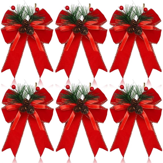 Dalrosia Christmas Bows Buffalo Plaid Bow Checkered Ribbon Bow with Pine Cone Christmas Tree Decoration Bows for Christmas Parties Christmas Trees Indoor Crafts