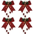 thumbnail image 1 of Dalrosia Christmas Buffalo Plaid Bow with Pine Cones Pine Needles Large Xmas Decorative Wreath Bow with Hanging Wood Beads for Christmas Tree Crafts DIY Decor, 1 of 6