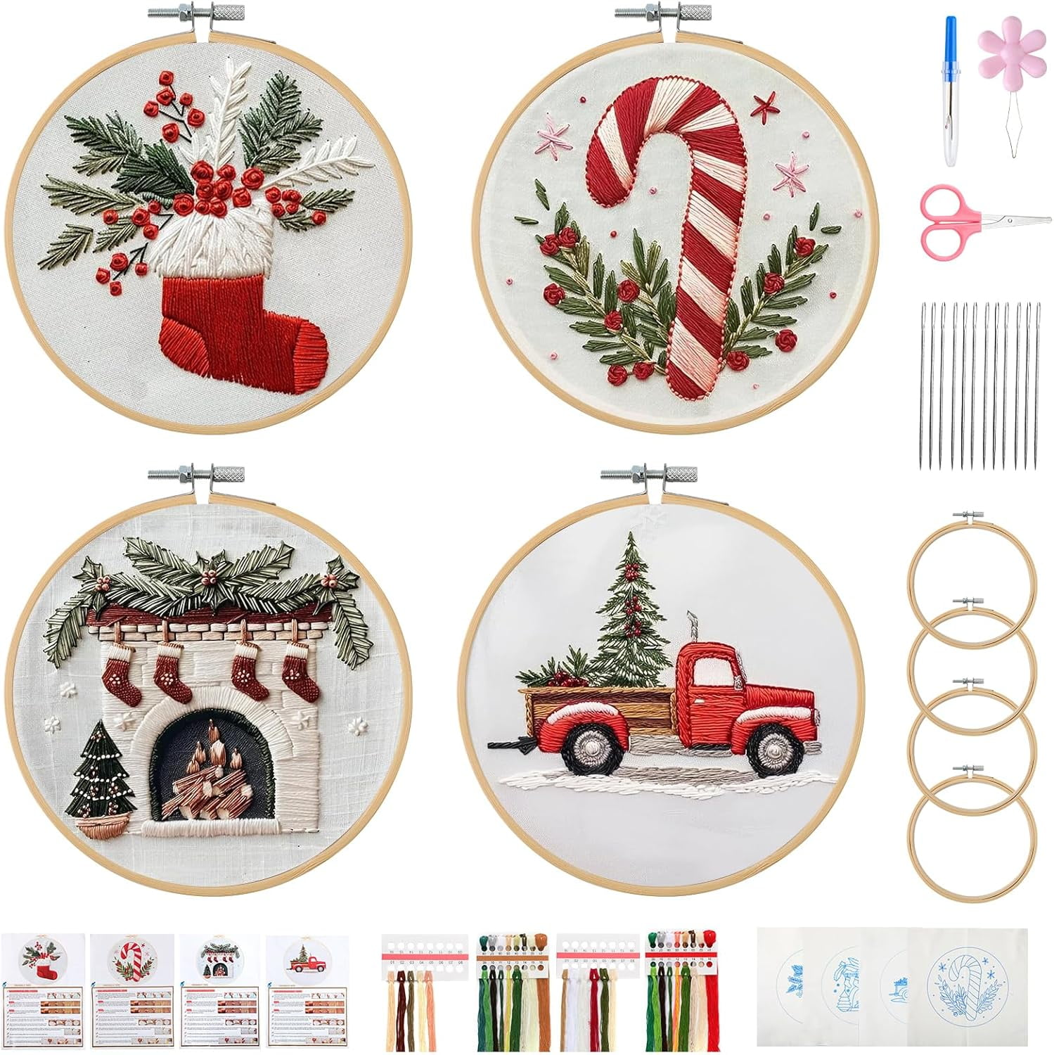 Dalrosia Christmas Embroidery KIT,Adults Kids DIY Handmade,Hand Embroidery Starter Kits with Stamped Embroidery Pattern,for Christmas Embroidery Kits for Adults Beginners Starter