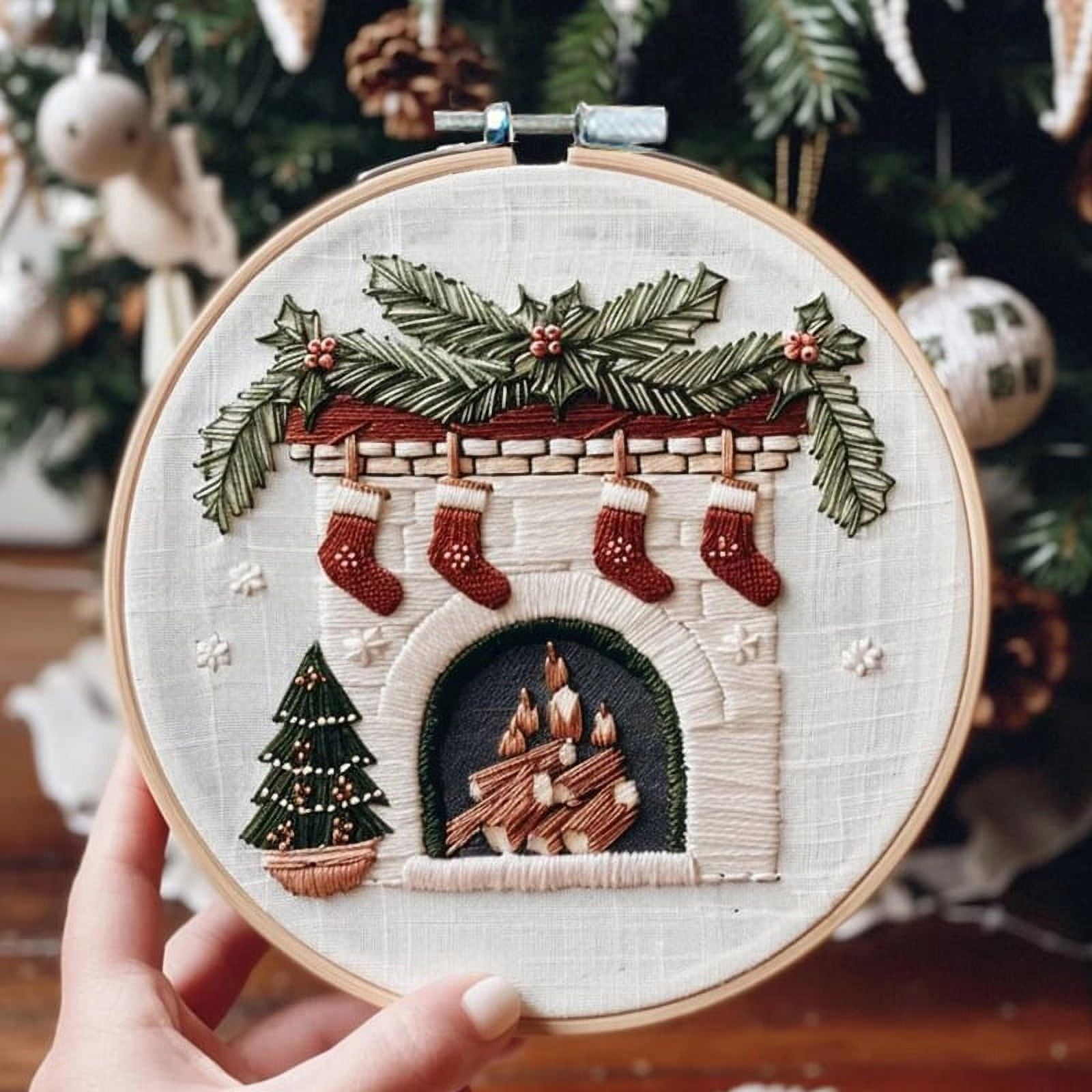 Dalrosia Christmas Embroidery KIT,Adults Kids DIY Handmade,Hand Embroidery Starter Kits with Stamped Embroidery Pattern,for Christmas Embroidery Kits for Adults Beginners Starter