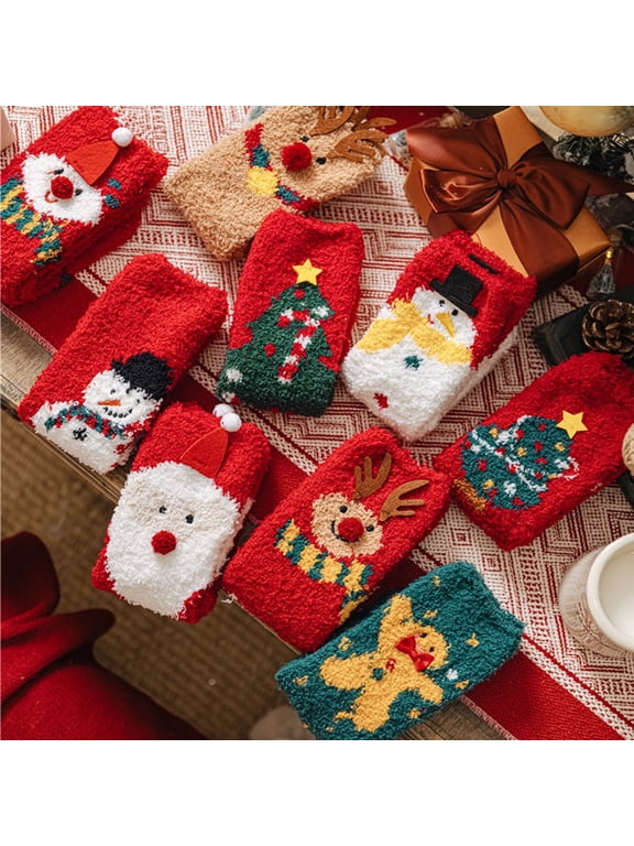 Dalrosia Christmas Fuzzy Socks Gift Pack Xmas Holiday Fluffy Socks Women Men Kids Winter Warm Slipper Socks Stretchy Novelty Funny Colorful Crew Socks