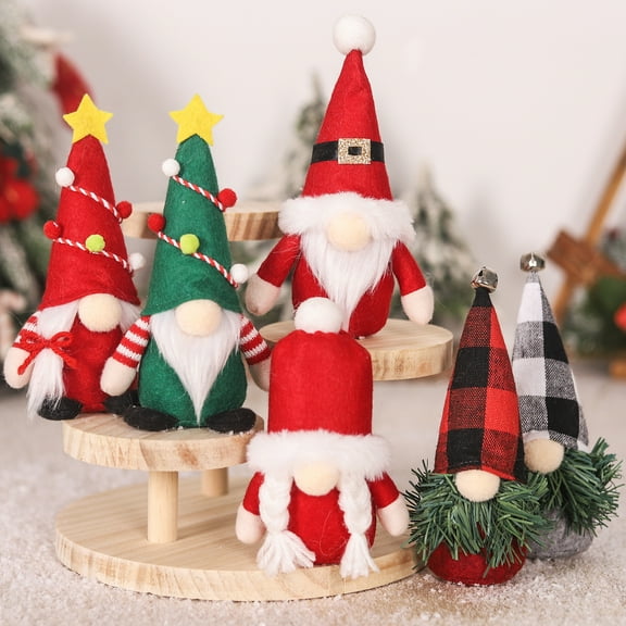 Dalrosia Christmas Gnome Plush Decorations, Xmas Farmhouse Tiered Tray Decor-Red Green Handmade Scandinavian Tomte - Home Tabletop Elf Ornaments