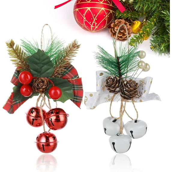 Dalrosia Christmas Large Bell Ornaments, Christmas Jingle Bells for Xmas Tree Decorations Christmas Door Hanging Bells with Holly Berries Pinecone Bow Christmas Wreath Gift Wrapping Craft